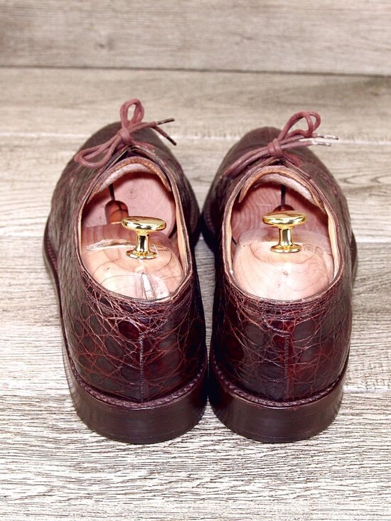 Mens Burgundy Crocodile-Print Leather Dress Oxfords main image 4